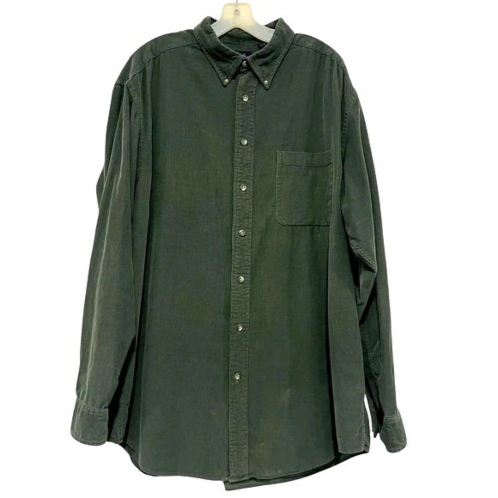 Casuals Mens Corduroy Green Button Down 100% Cotton Shirt Size 2XT